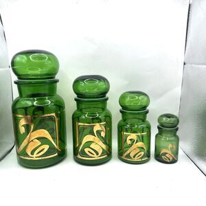 Vintage Apothecary Bubble Jars Emerald Green  Set Of 4 Kitchen Or Bath Storage